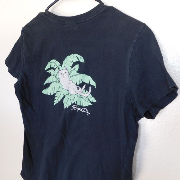 RipNDip Pocket Tee Shirt Women M Cat Graphic Logo Skater Black Short Sleeve - Picture 7 of 8